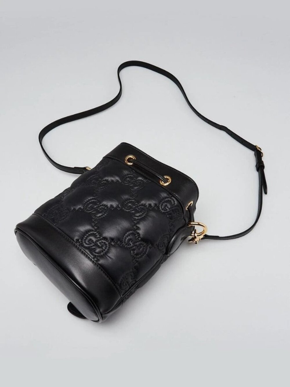 Gucci Black Leather/Nylon GG Metalasse Small Bucket Bag - Picture 3 of 12